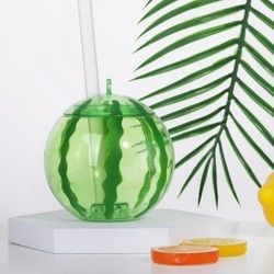 فنجان شکل میوه ای پلاستیکی با کاه شیر شیر شیر چای قوری آبمیوه قابل حمل