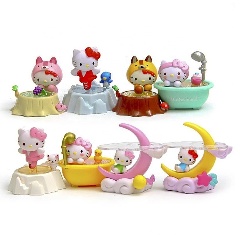 Custom OEM Made PVC Cute Mini Plastic Cartoon  Kitty cat Toy as gift to kids