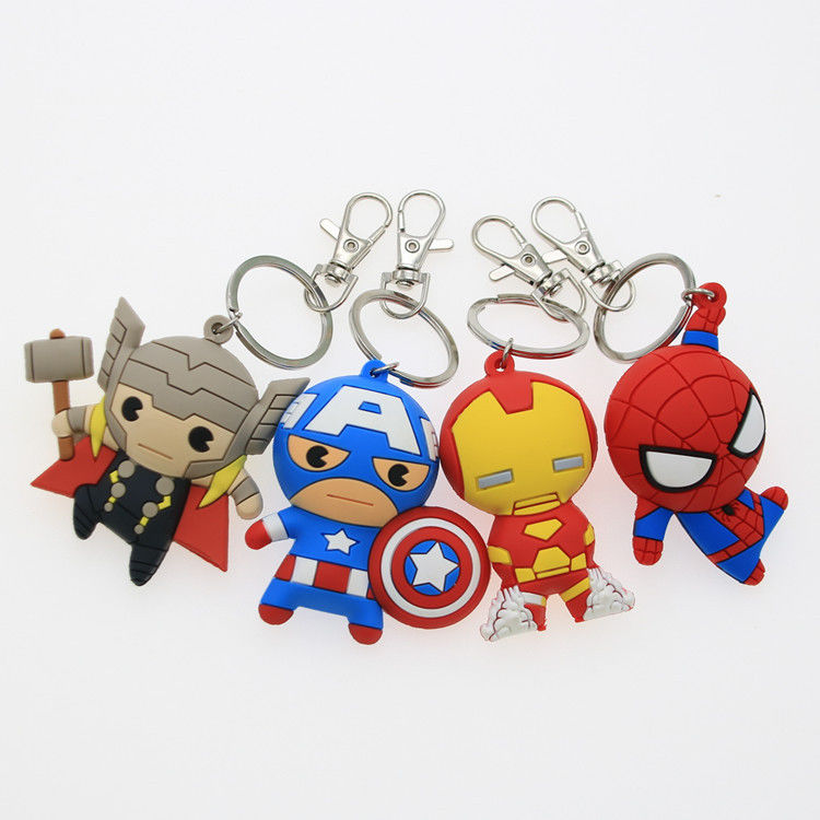 3D انیمیشن کارتونی کاپیتان آمریکا کلیدواژه لاستیکی PVC Keychain برای کیف مدرسه