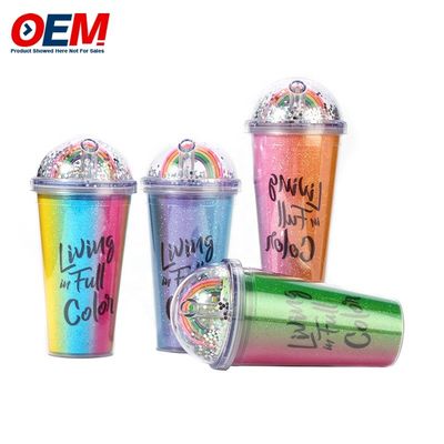 فنجان دو طرفه PP سفارشی شده با کاه فنجان پلاستیکی OEM ساخته شده فنجان آب